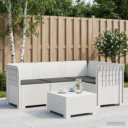 4-Seater Garden Sofa with Cushions Rattan Look PP White