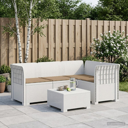 4-Seater Garden Sofa with Cushions Rattan Look PP White
