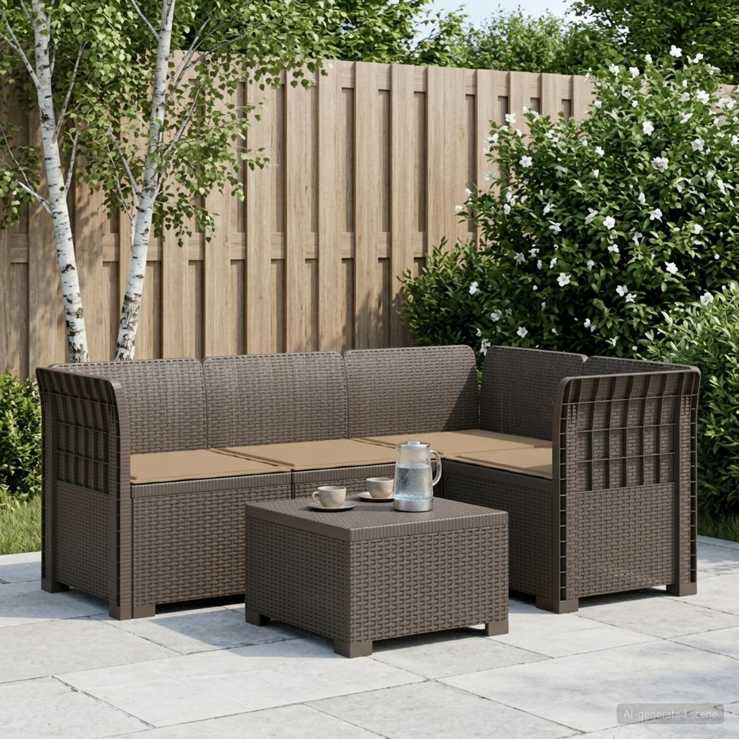 4-Seater Garden Sofa with Cushions Rattan Look PP Light Grey