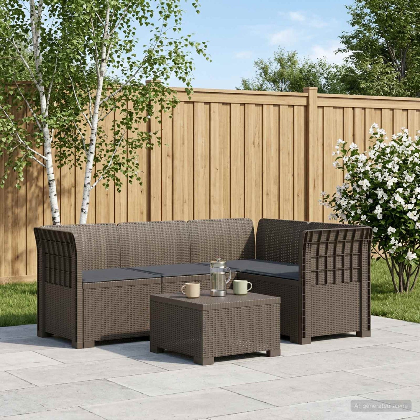 4-Seater Garden Sofa with Cushions Rattan Look PP Light Grey
