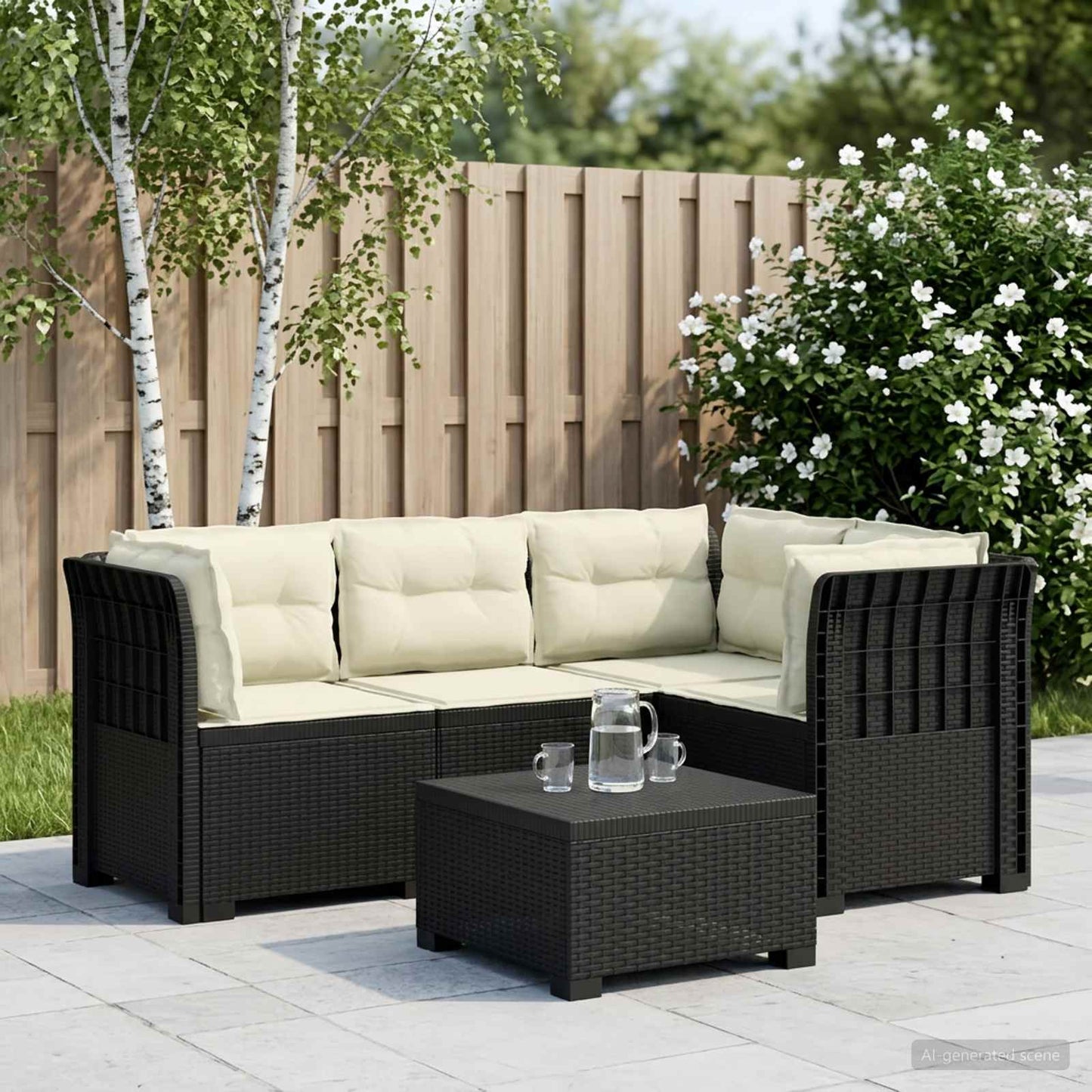 4-Seater Garden Sofa with Cushions Rattan Look PP Anthracite
