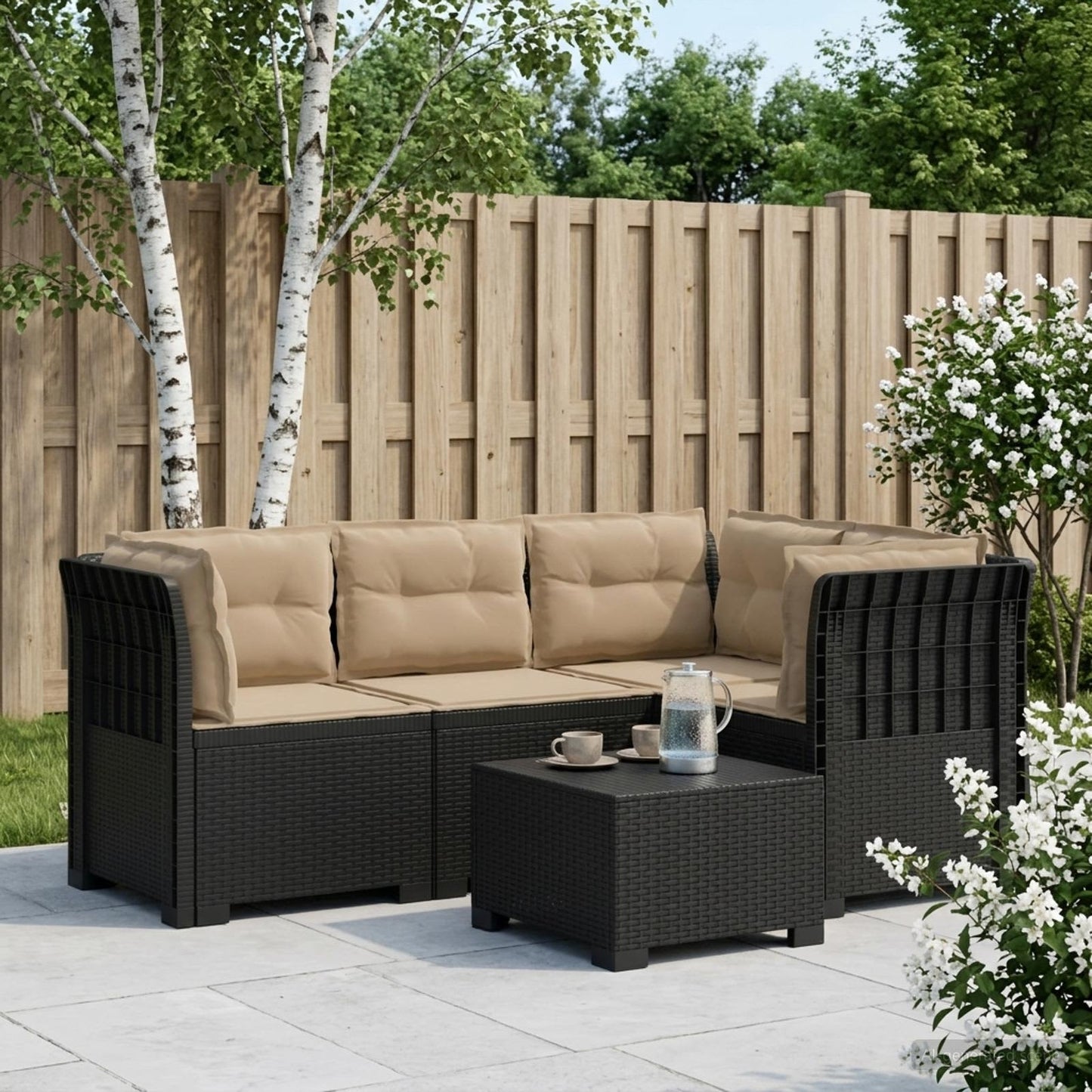 4-Seater Garden Sofa with Cushions Rattan Look PP Anthracite