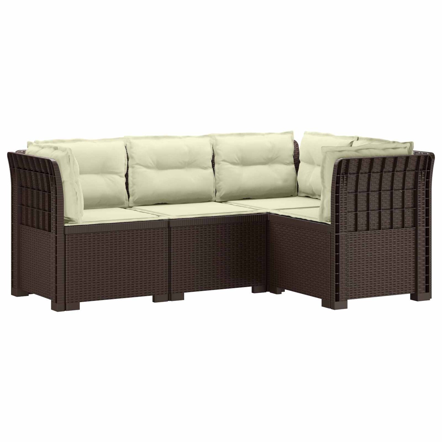 4-Seater Garden Sofa with Cushions Rattan Look PP Brown