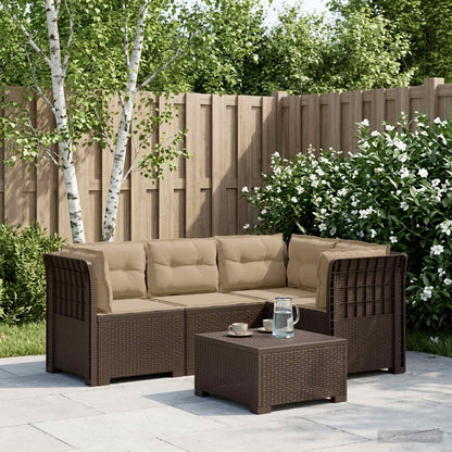 4-Seater Garden Sofa with Cushions Rattan Look PP Brown