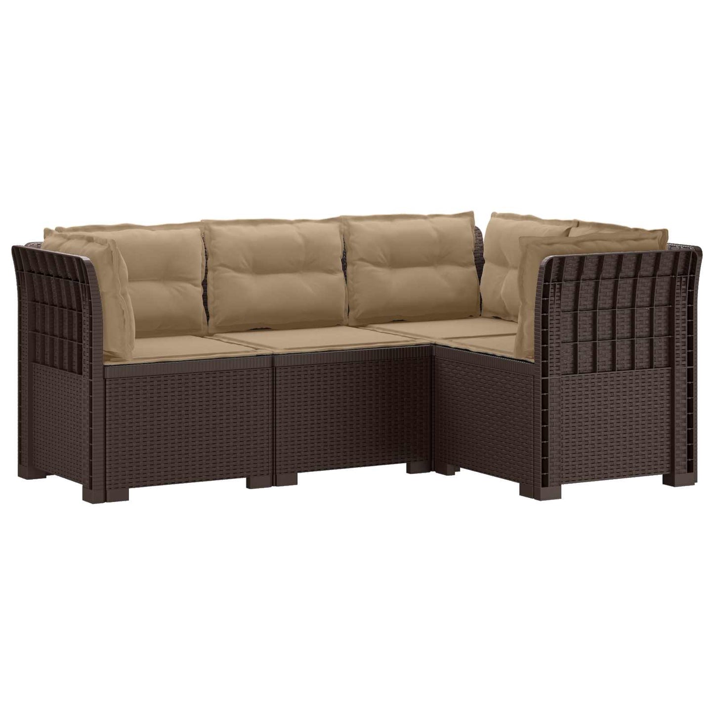4-Seater Garden Sofa with Cushions Rattan Look PP Brown