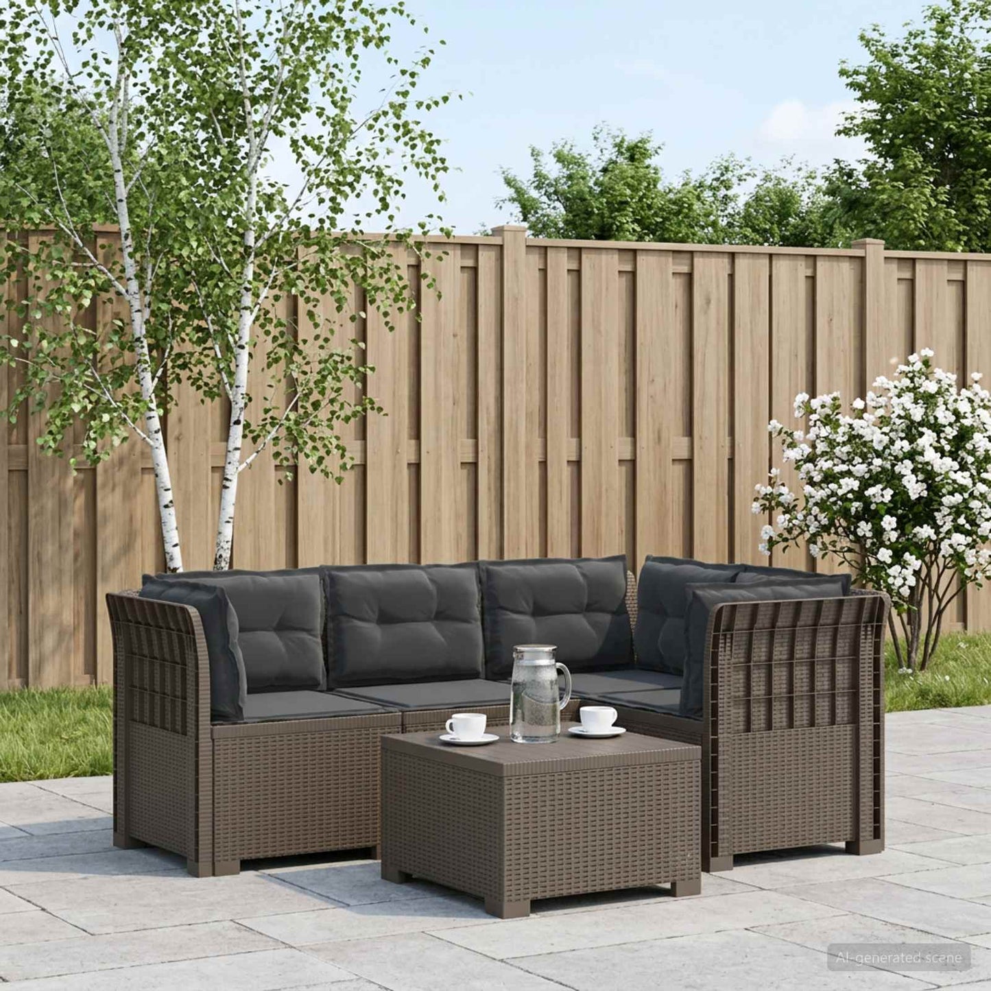 4-Seater Garden Sofa with Cushions Rattan Look PP Light Grey
