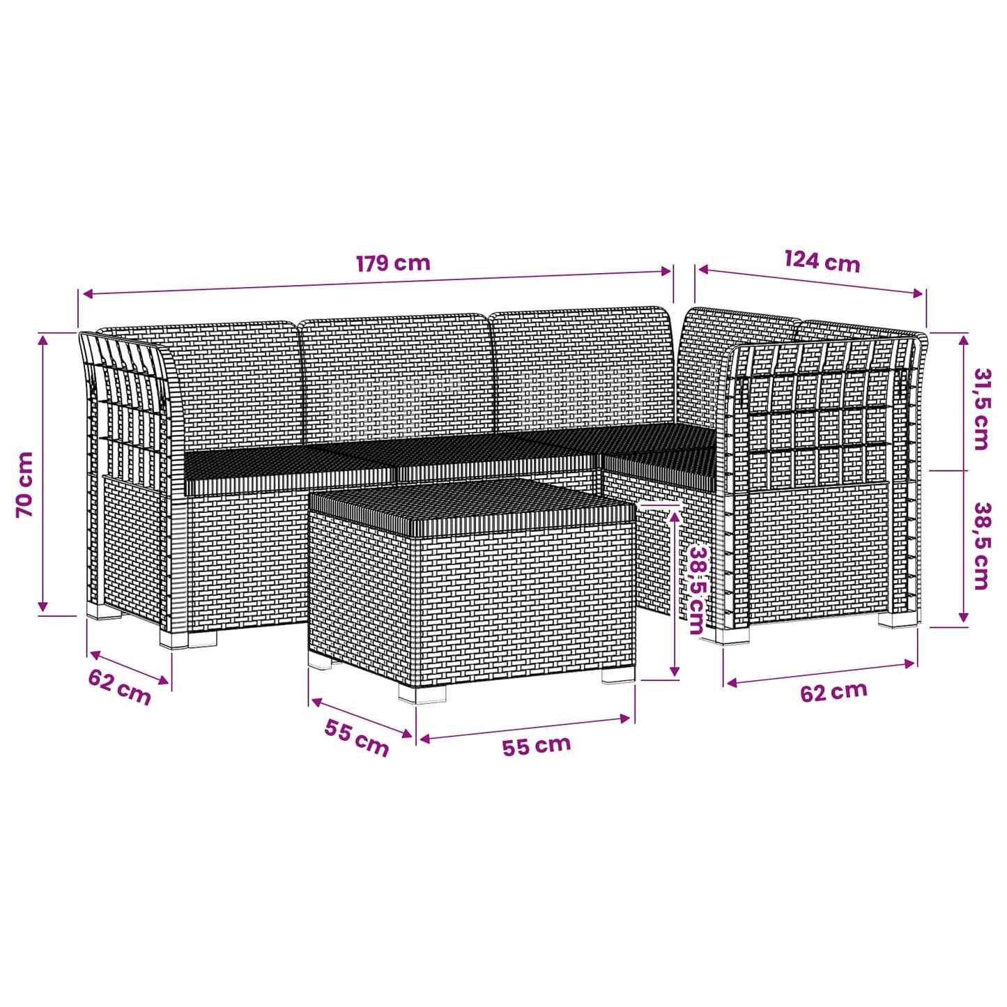 4-Seater Garden Sofa Rattan Look PP White