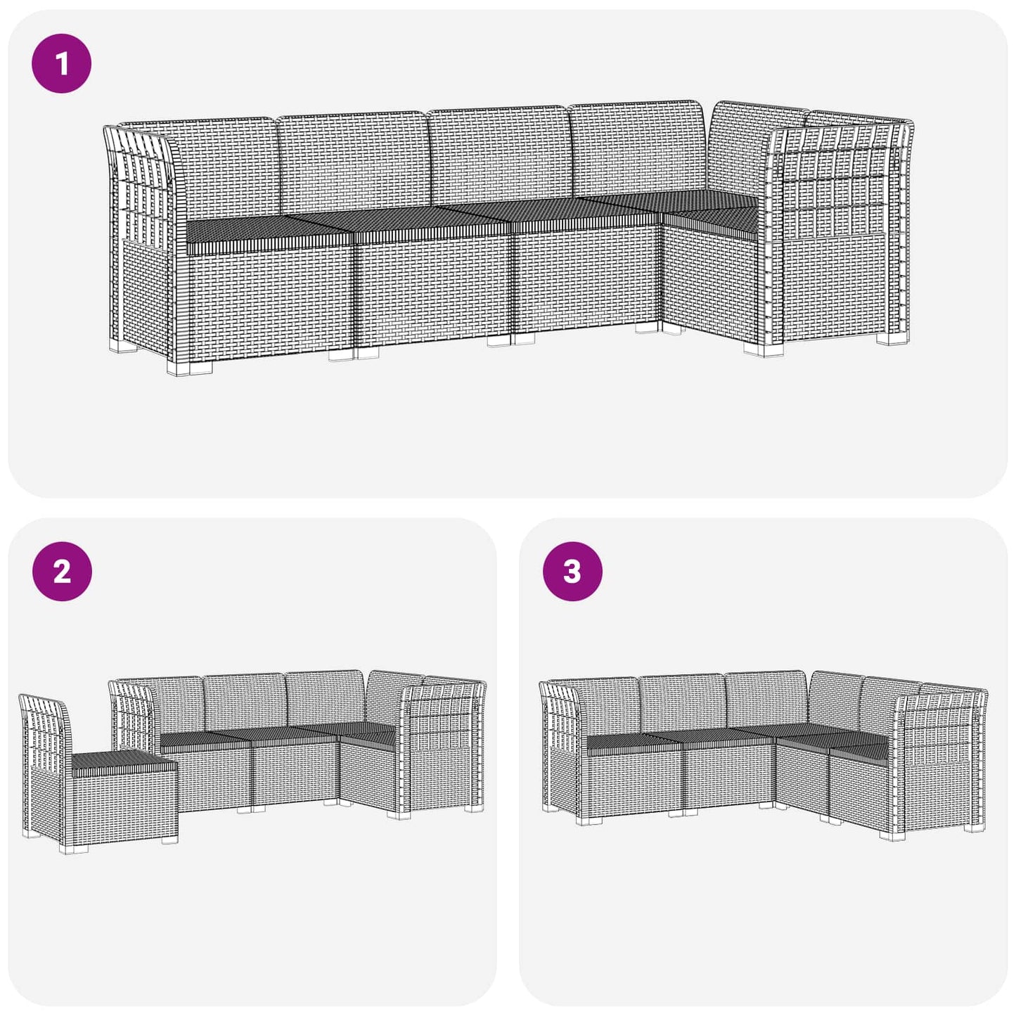5-Seater Garden Sofa Rattan Look PP Brown