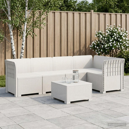 5-Seater Garden Sofa Rattan Look PP White