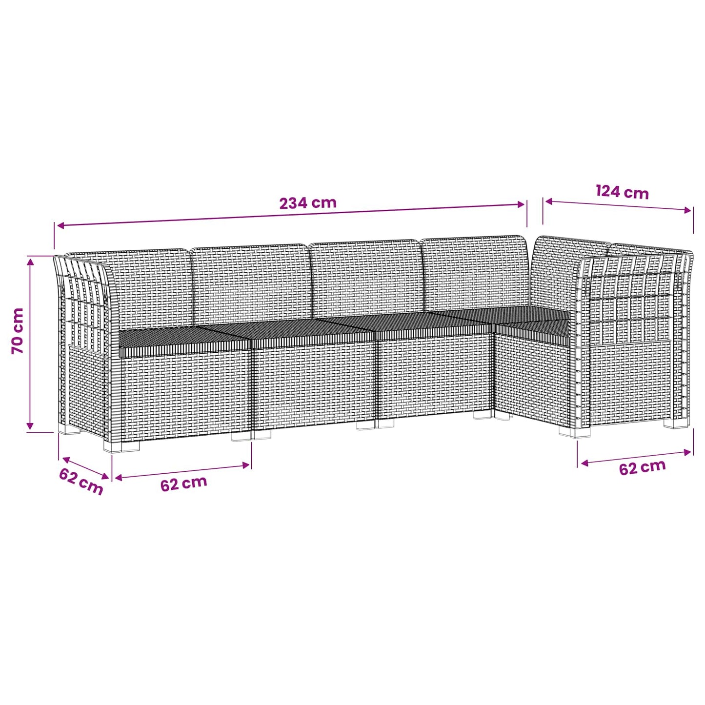 5-Seater Garden Sofa Rattan Look PP White
