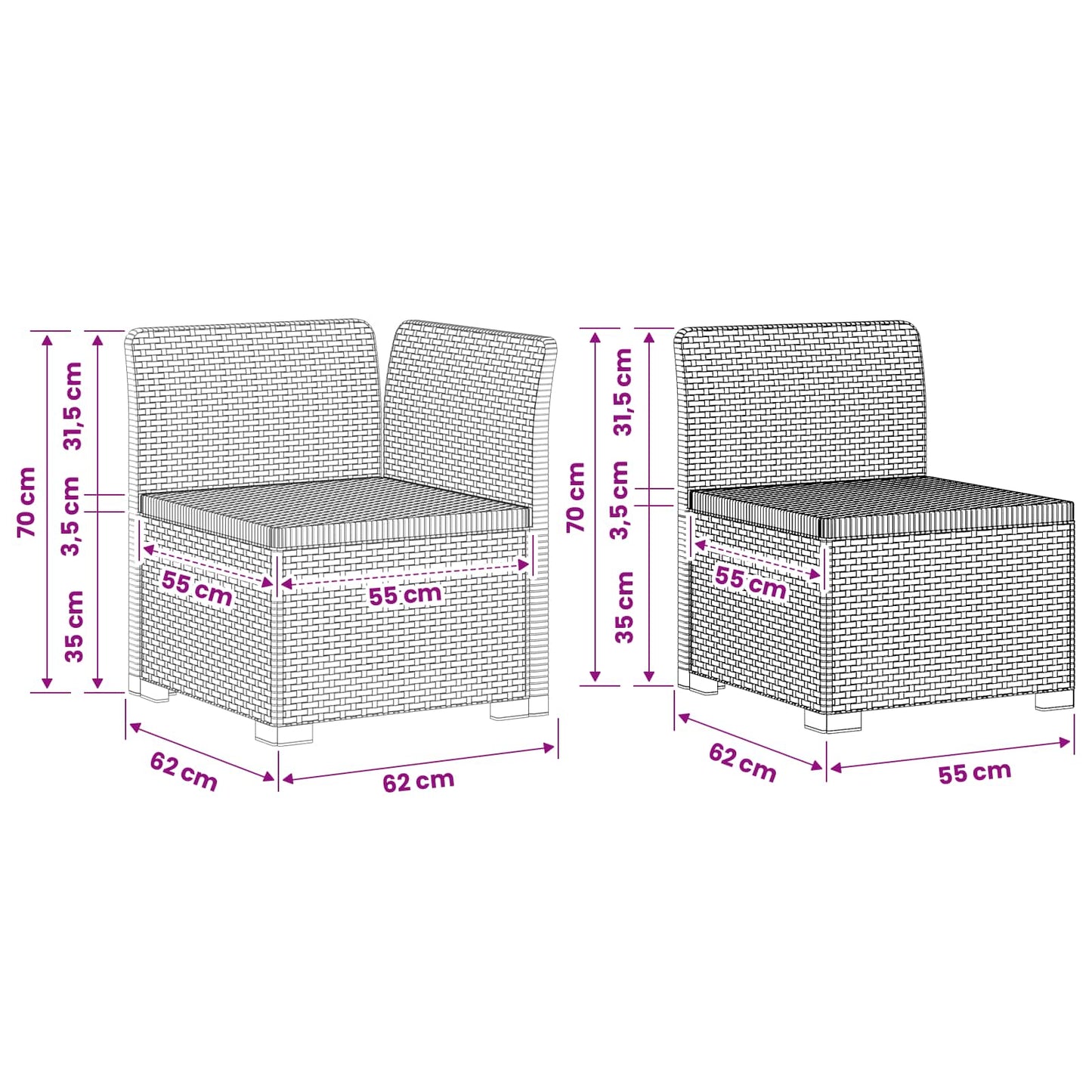 5-Seater Garden Sofa Rattan Look PP White