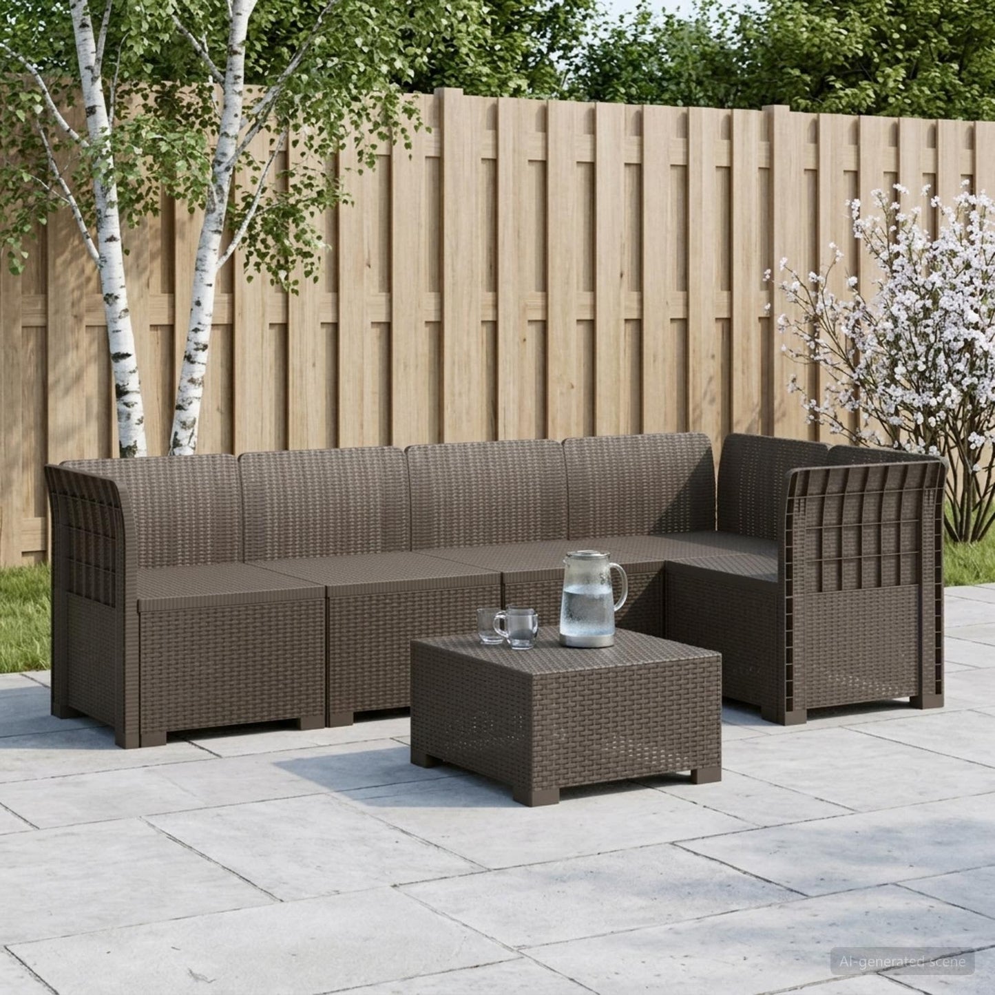 5-Seater Garden Sofa Rattan Look PP Light Grey