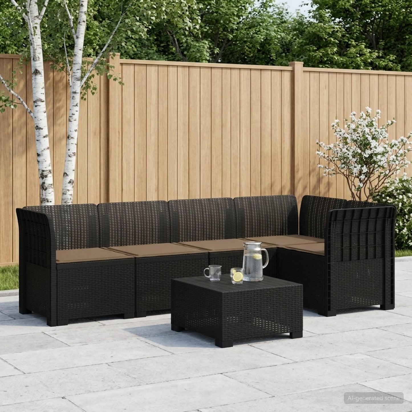 5-Seater Garden Sofa with Cushions Rattan Look PP Anthracite