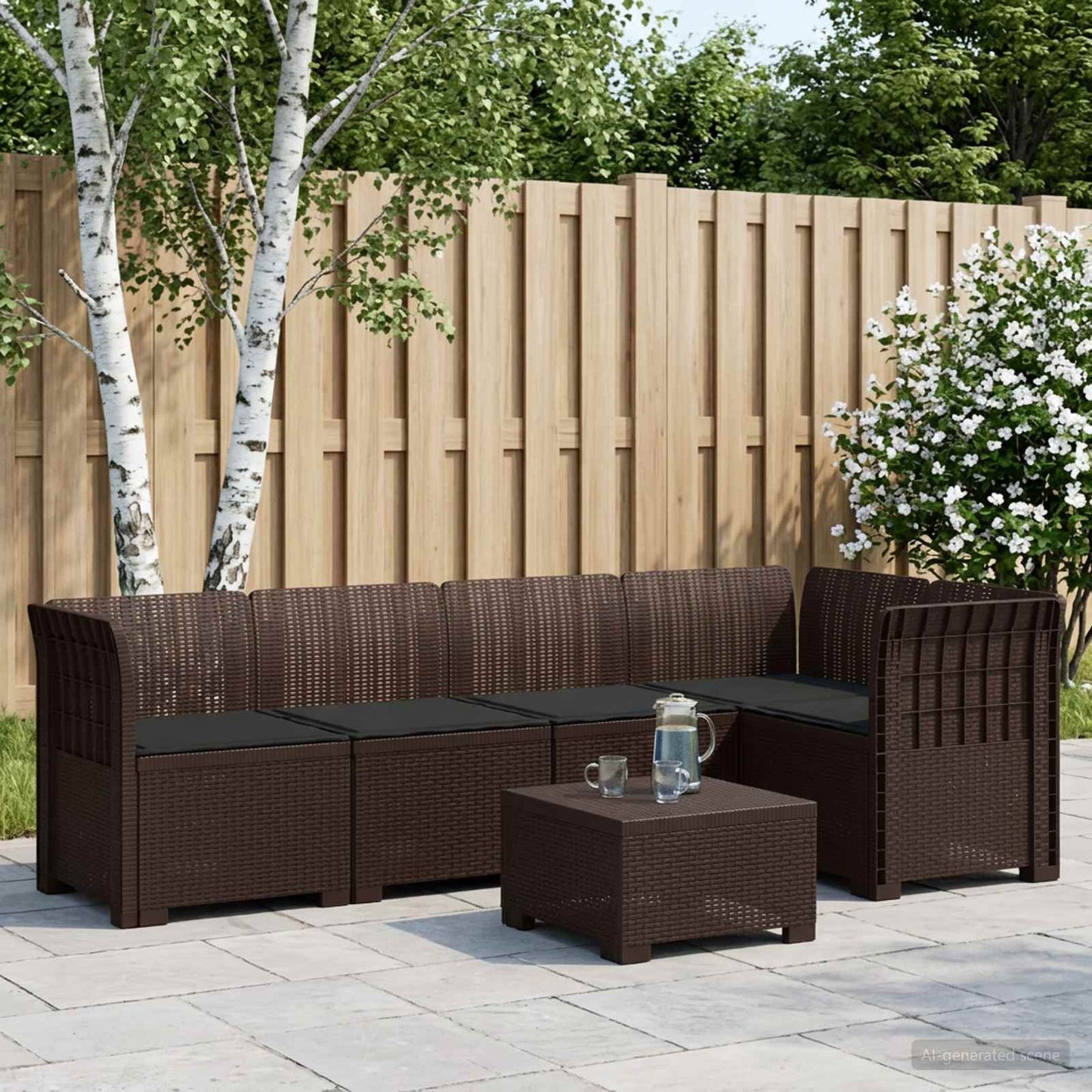 5-Seater Garden Sofa with Cushions Rattan Look PP Brown