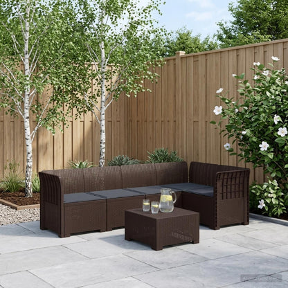 5-Seater Garden Sofa with Cushions Rattan Look PP Brown