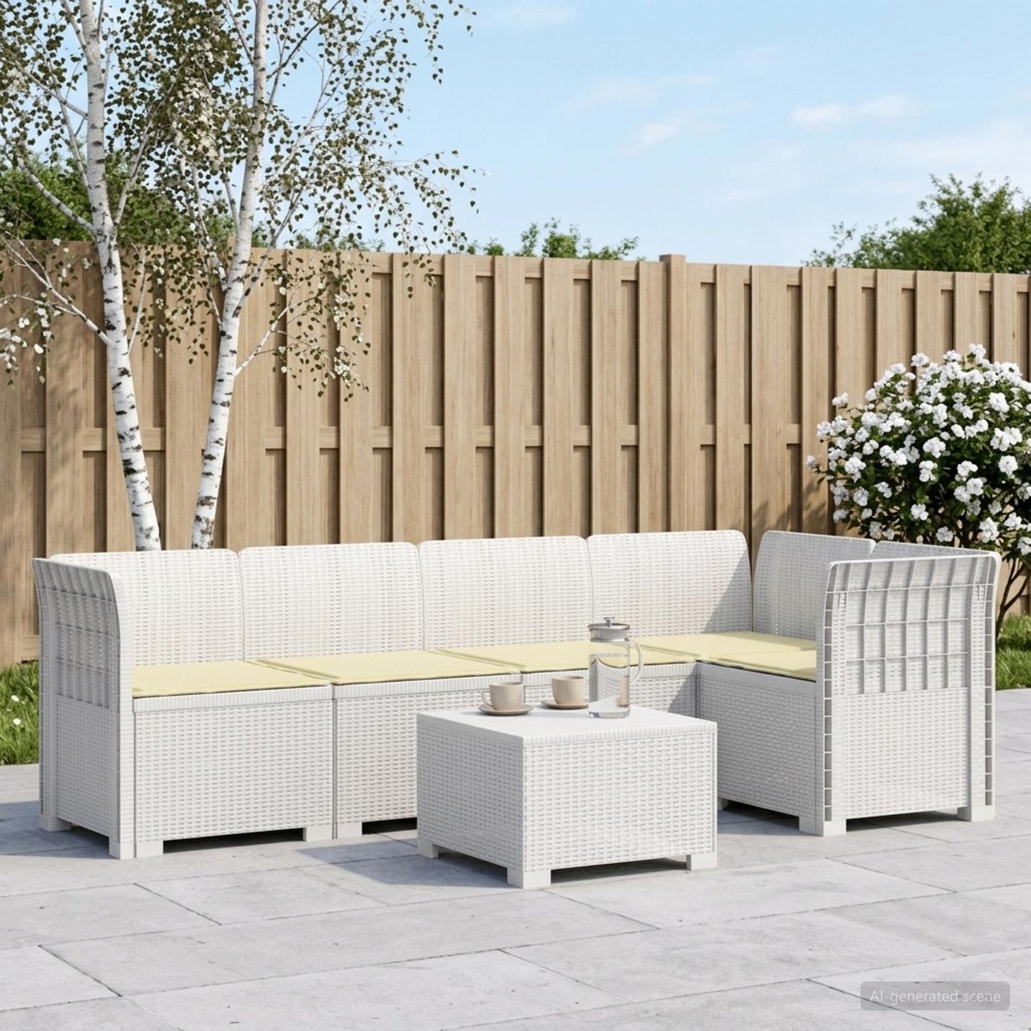 5-Seater Garden Sofa with Cushions Rattan Look PP White