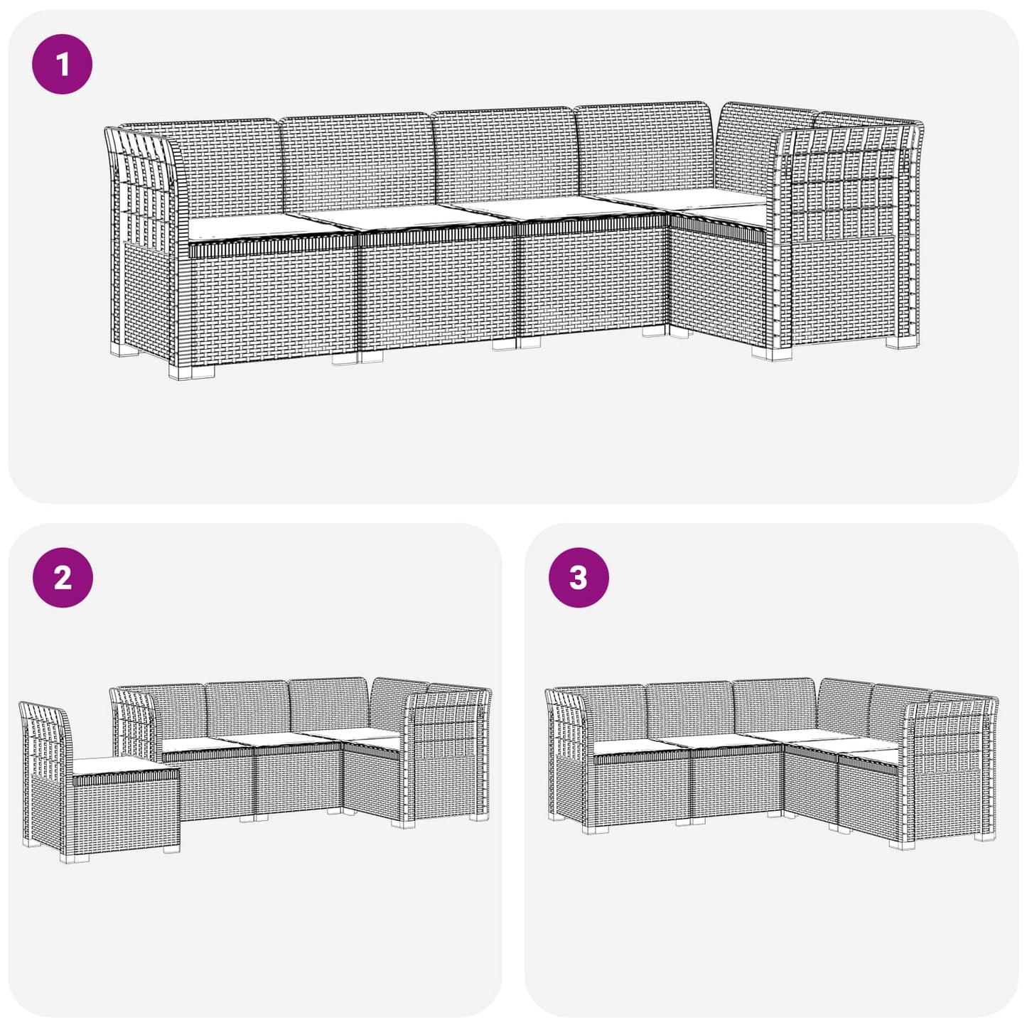 5-Seater Garden Sofa with Cushions Rattan Look PP Light Grey