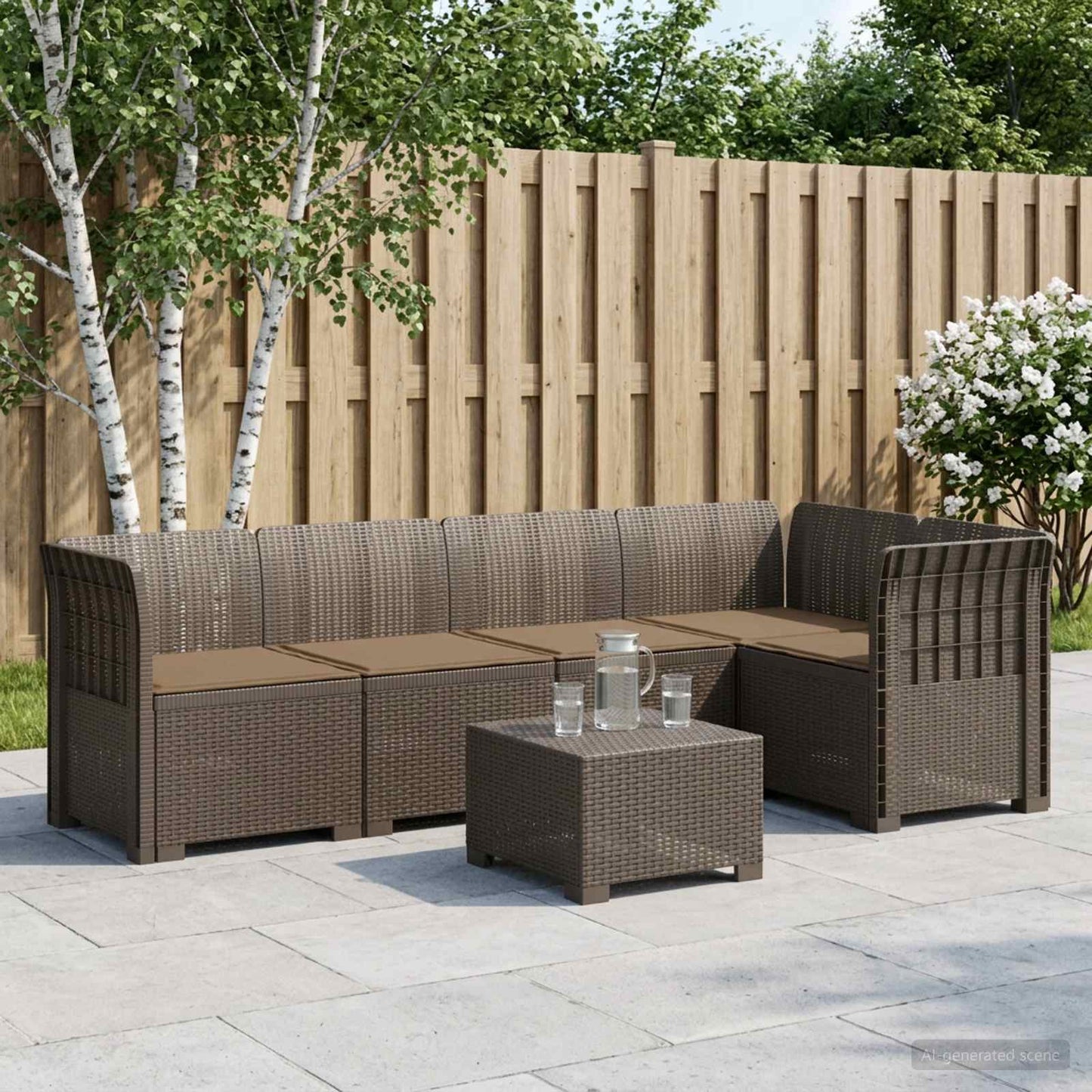 5-Seater Garden Sofa with Cushions Rattan Look PP Light Grey