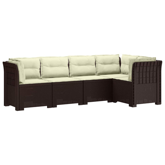 5-Seater Garden Sofa with Cushions Rattan Look PP Brown