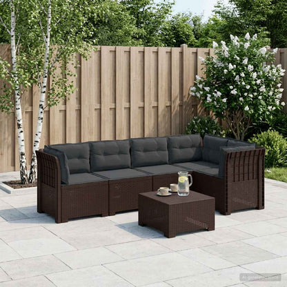 5-Seater Garden Sofa with Cushions Rattan Look PP Brown