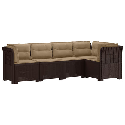 5-Seater Garden Sofa with Cushions Rattan Look PP Brown