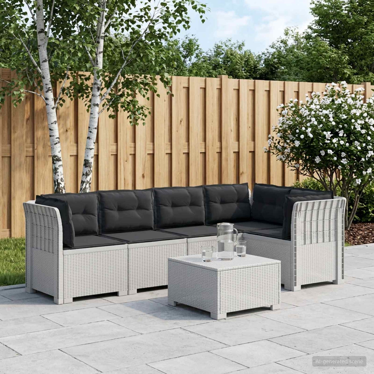 5-Seater Garden Sofa with Cushions Rattan Look PP White