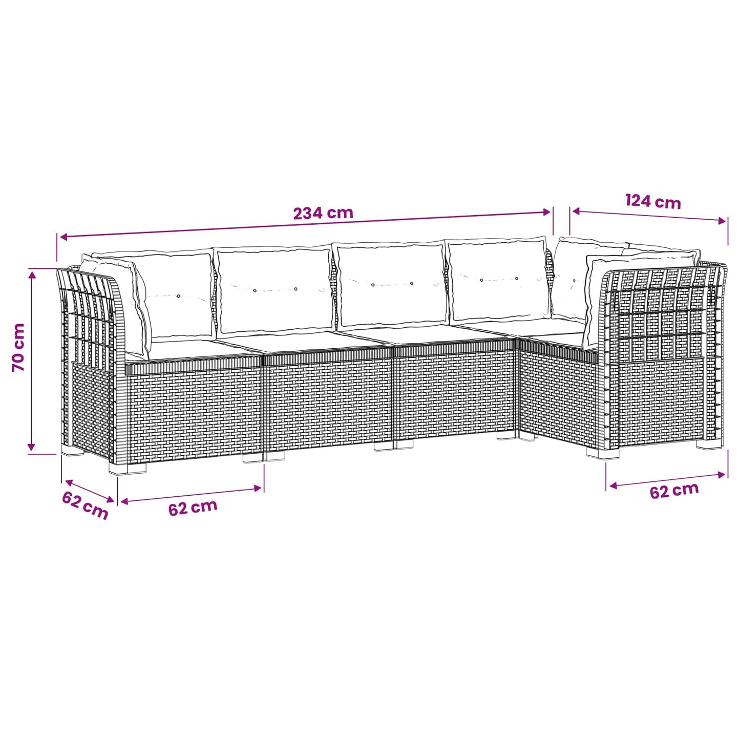 5-Seater Garden Sofa with Cushions Rattan Look PP White