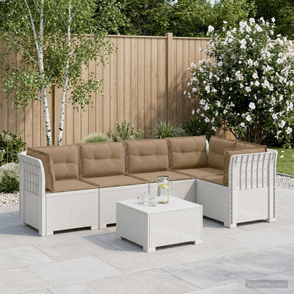 5-Seater Garden Sofa with Cushions Rattan Look PP White