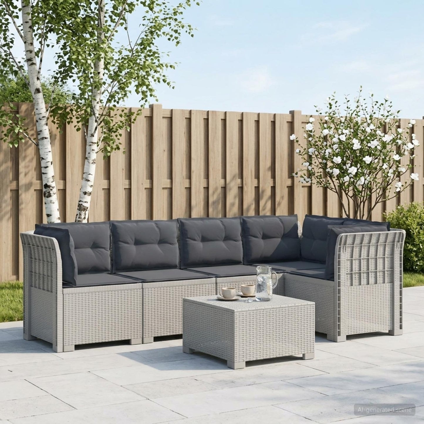 5-Seater Garden Sofa with Cushions Rattan Look PP White