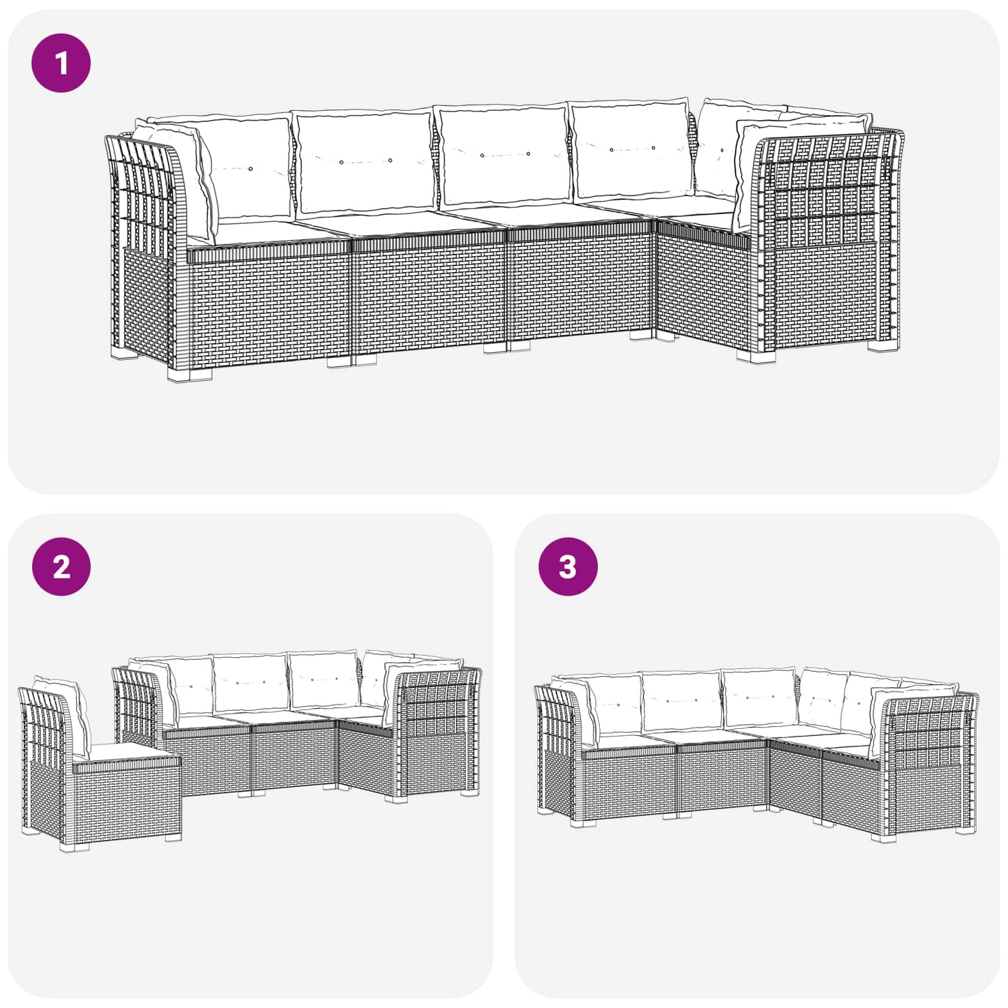 5-Seater Garden Sofa with Cushions Rattan Look PP Light Grey