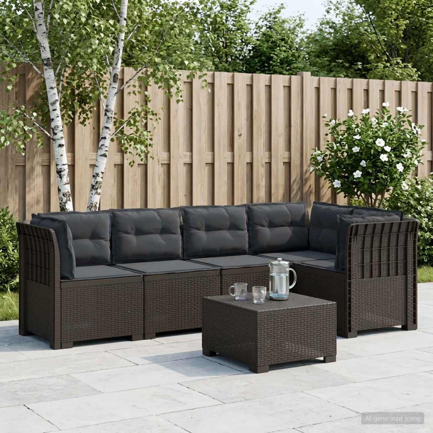 5-Seater Garden Sofa with Cushions Rattan Look PP Light Grey