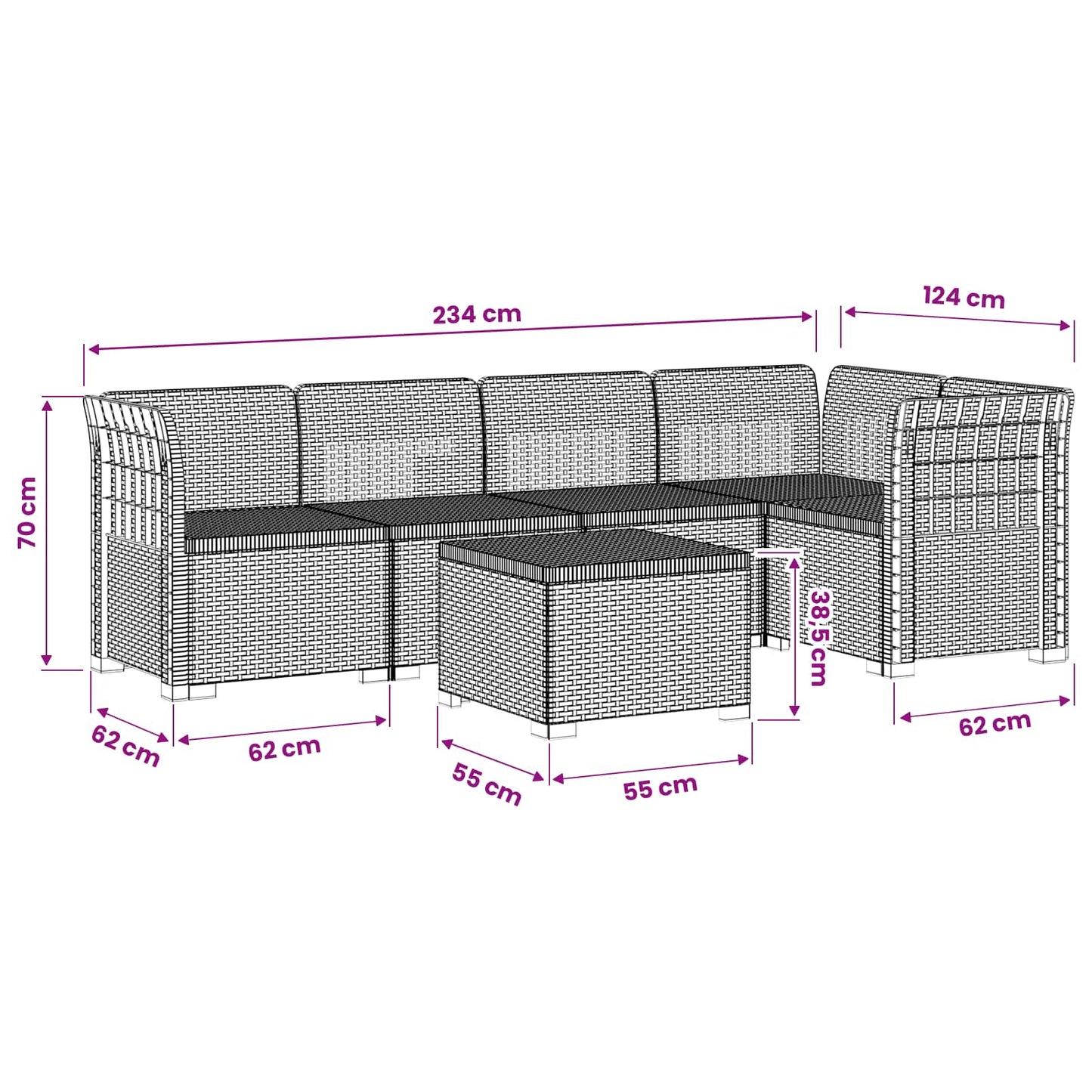 5-Seater Garden Sofa Rattan Look PP Anthracite