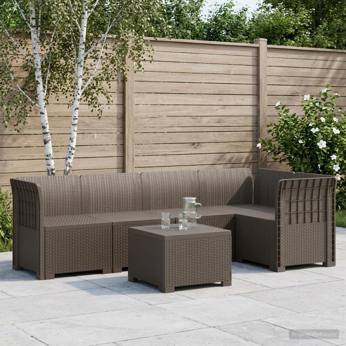 5-Seater Garden Sofa Rattan Look PP Light Grey