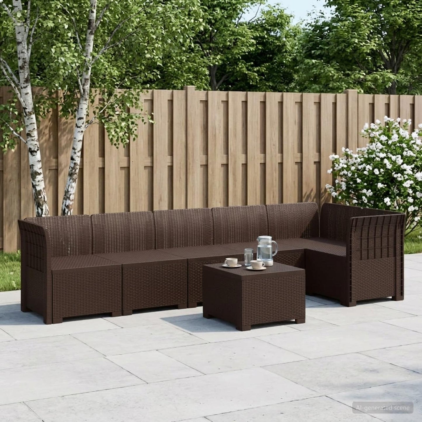 6-Seater Garden Sofa Rattan Look PP Brown