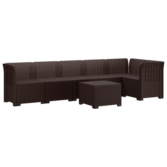 6-Seater Garden Sofa Rattan Look PP Brown