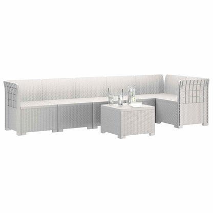 6-Seater Garden Sofa Rattan Look PP White