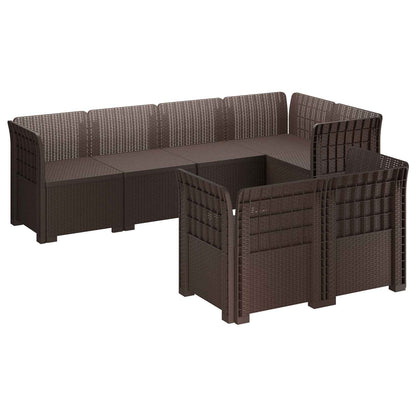 7-Seater Garden Sofa Rattan Look PP Brown