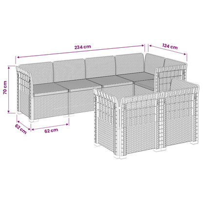 7-Seater Garden Sofa Rattan Look PP Brown