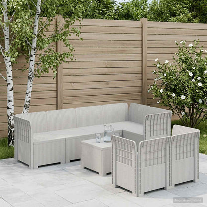 7-Seater Garden Sofa Rattan Look PP White