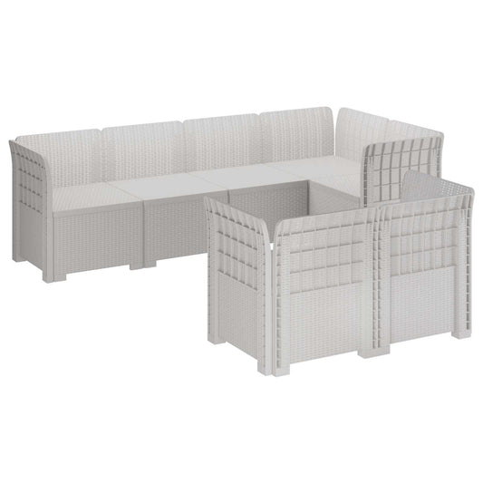 7-Seater Garden Sofa Rattan Look PP White