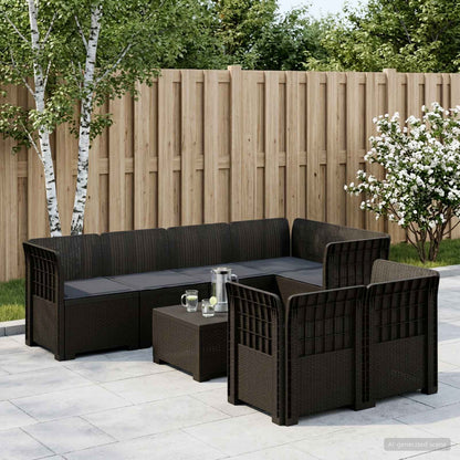 7-Seater Garden Sofa with Cushions Rattan Look PP Anthracite
