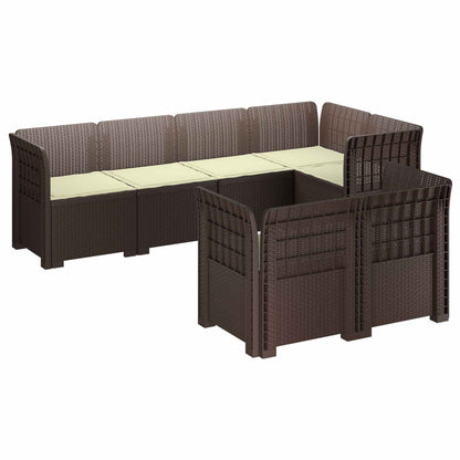 7-Seater Garden Sofa with Cushions Rattan Look PP Brown