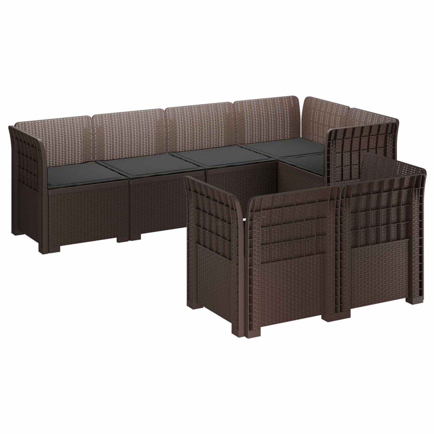 7-Seater Garden Sofa with Cushions Rattan Look PP Brown