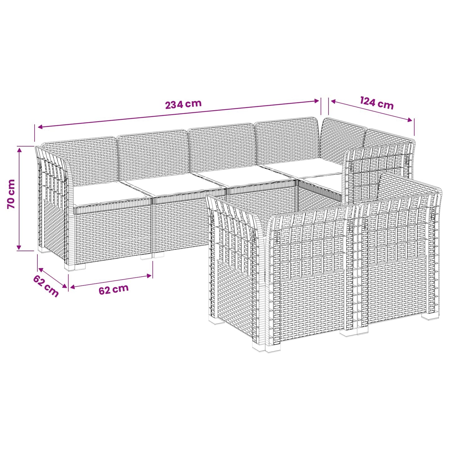 7-Seater Garden Sofa with Cushions Rattan Look PP Brown