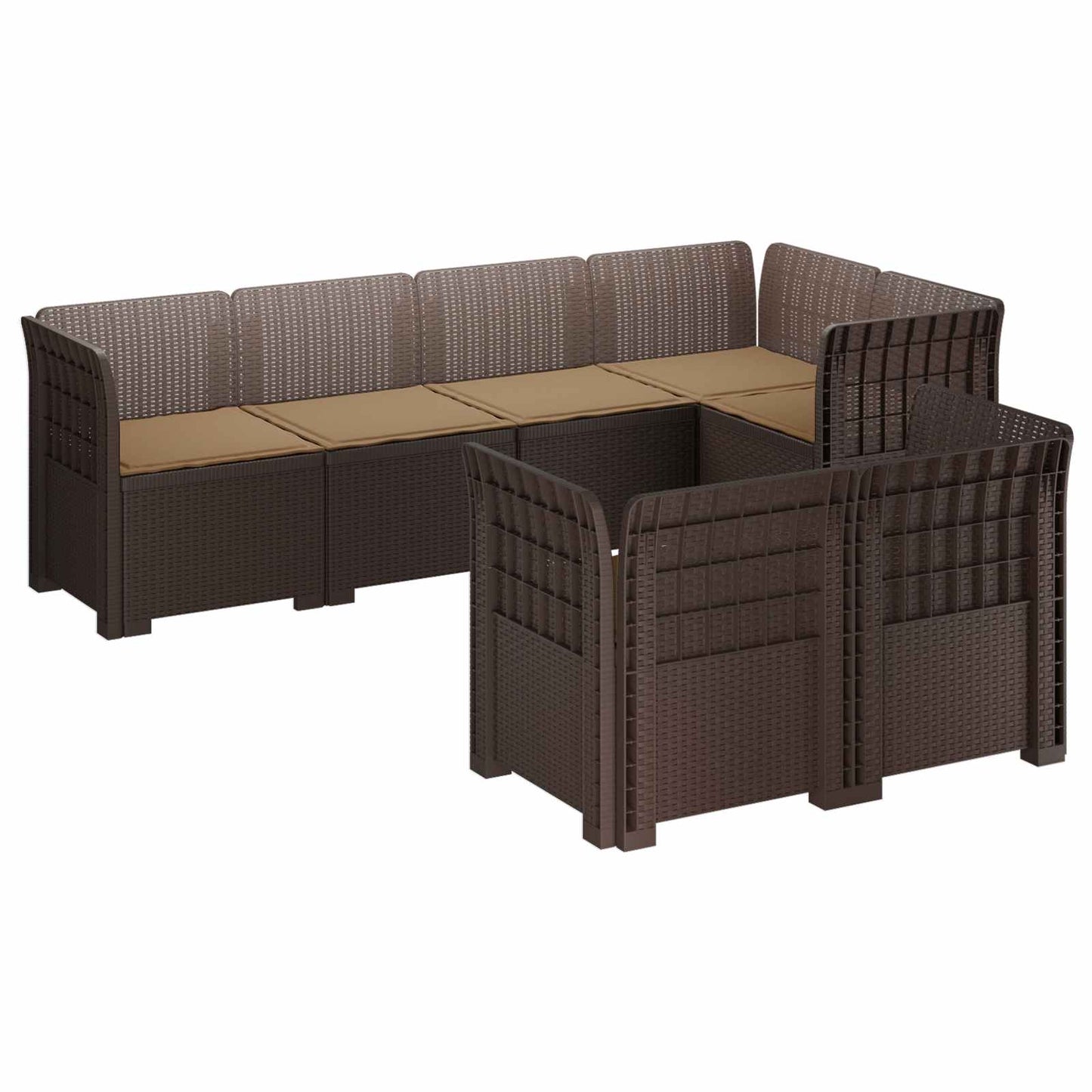 7-Seater Garden Sofa with Cushions Rattan Look PP Brown