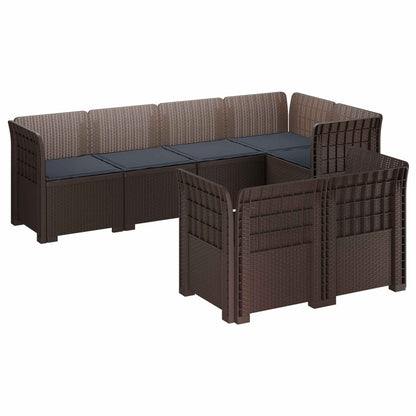 7-Seater Garden Sofa with Cushions Rattan Look PP Brown