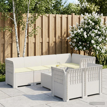 7-Seater Garden Sofa with Cushions Rattan Look PP White