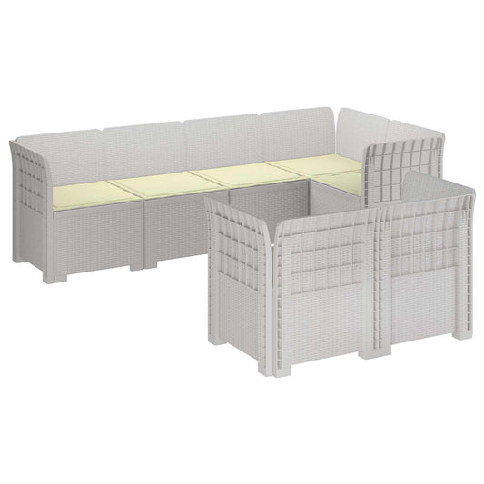 7-Seater Garden Sofa with Cushions Rattan Look PP White