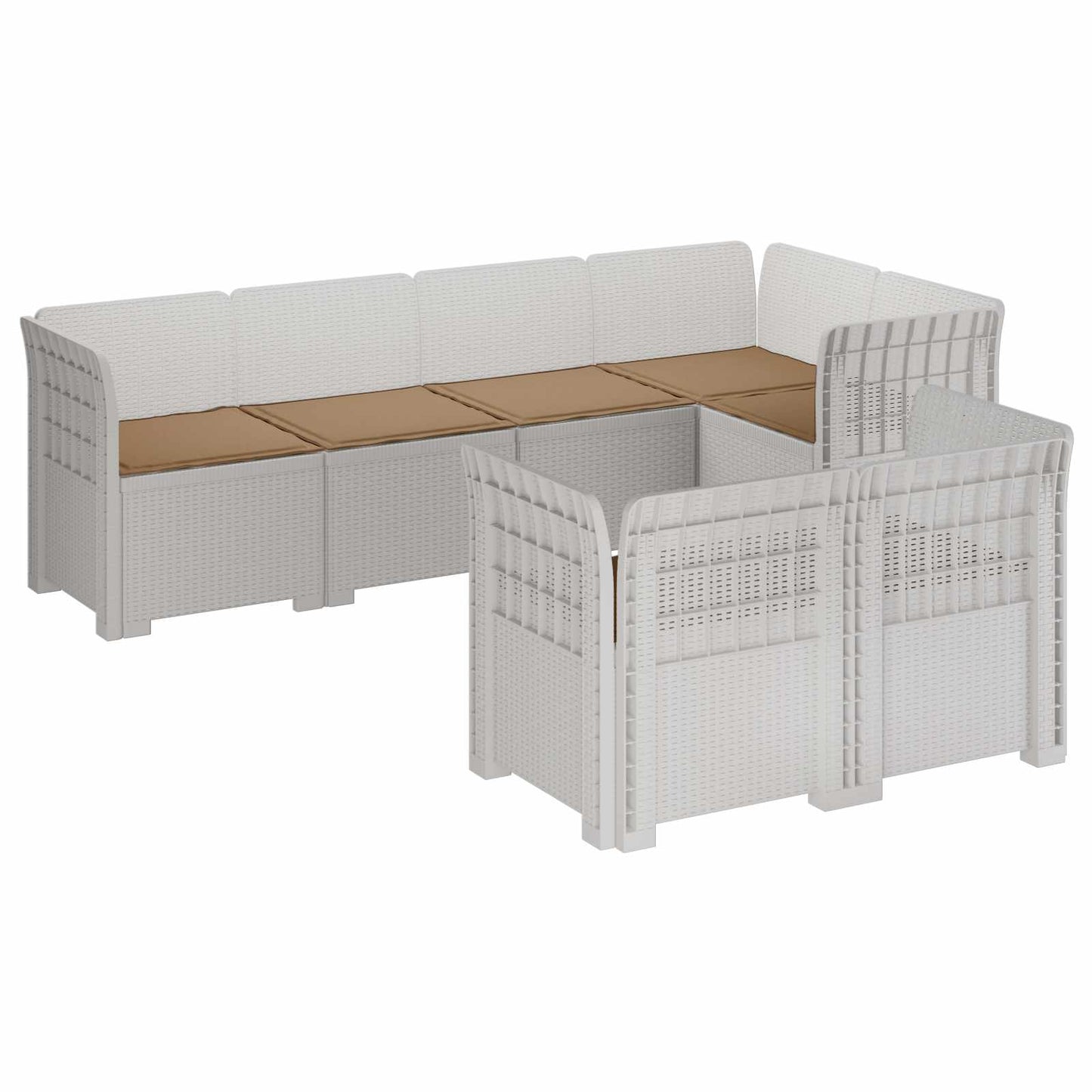 7-Seater Garden Sofa with Cushions Rattan Look PP White