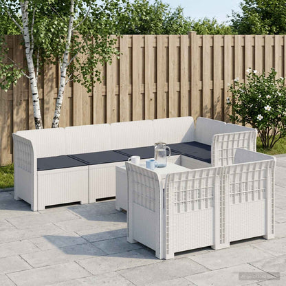 7-Seater Garden Sofa with Cushions Rattan Look PP White